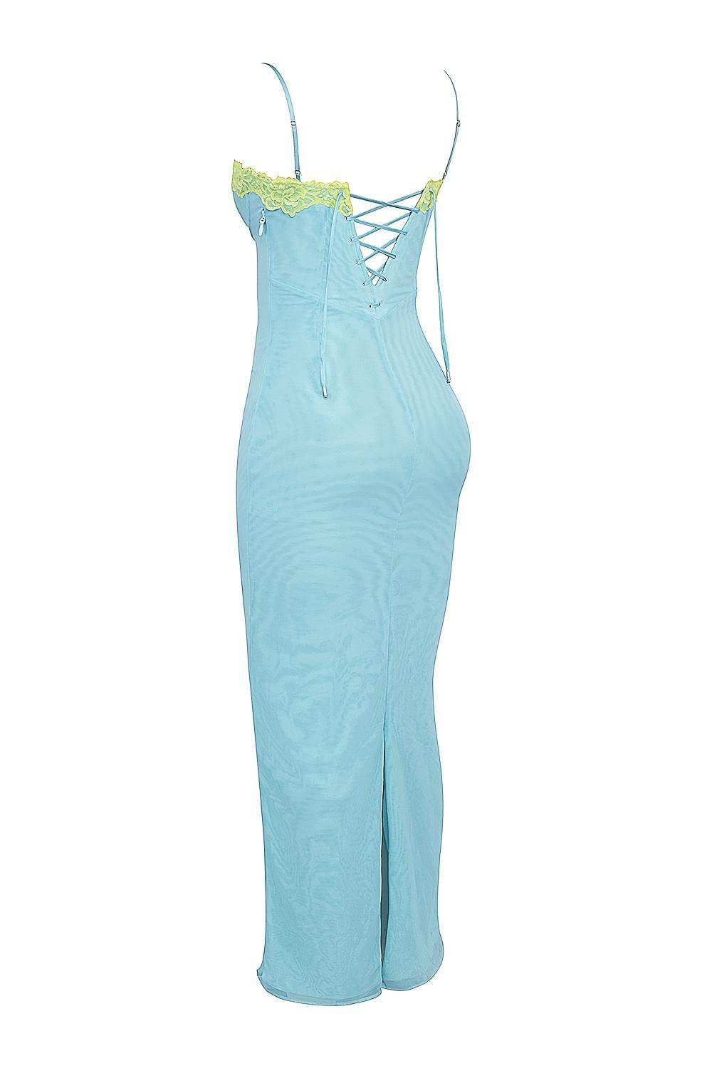 Aiza Ocean Blue Contrast Lace Maxi Dress Product Image