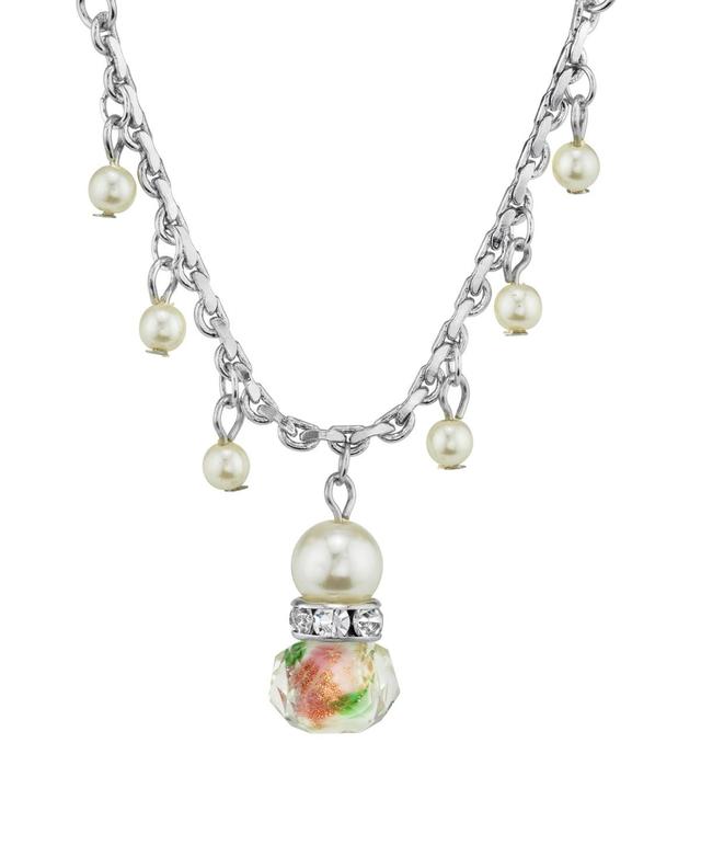 1928 Flower Beaded Drop Necklace, Womens, White Product Image