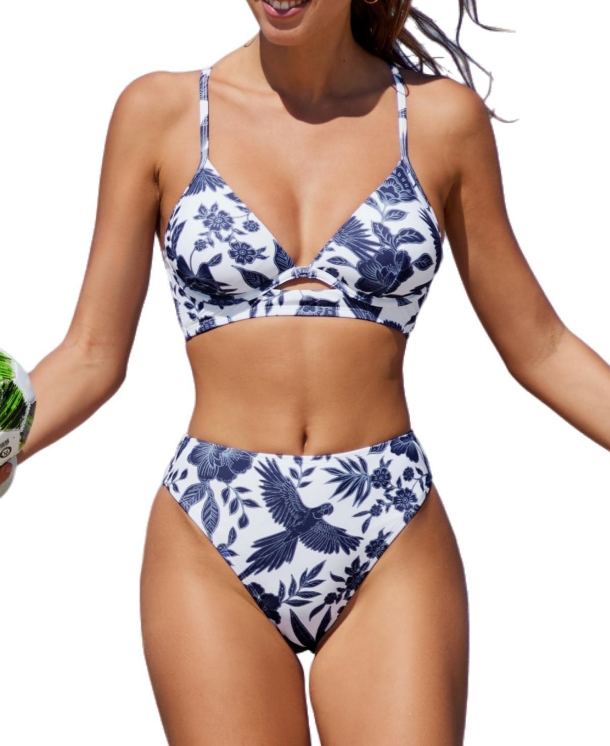 Cupshe Womens Frequent Flyer Plunging Bikini Top & High-Rise Bottoms Set Product Image