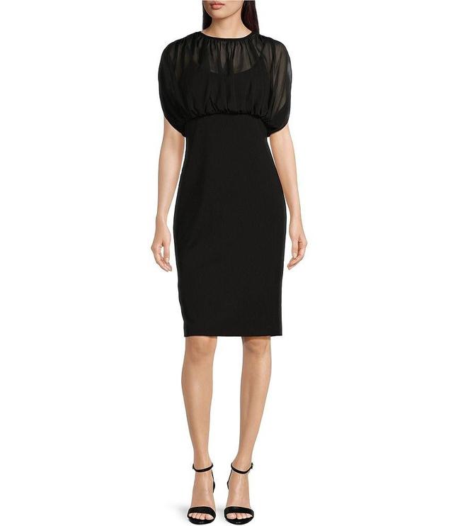 Calvin Klein Short Sleeve Illusion Crew Neck Sheath Dress Product Image