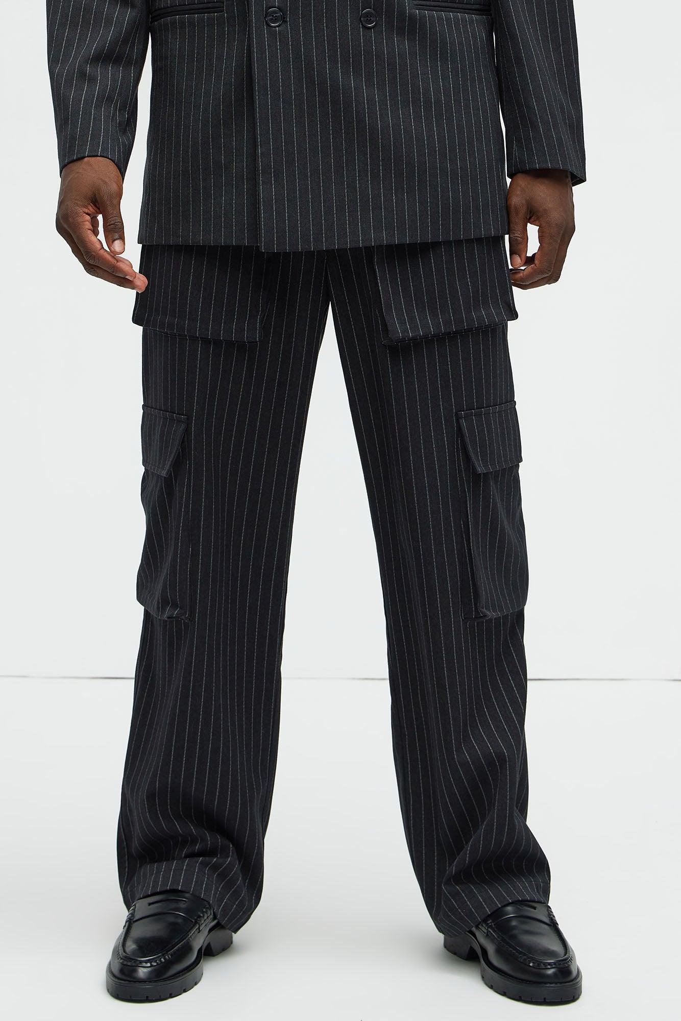 Liam Pinstripe Cargo Trousers - Black Product Image