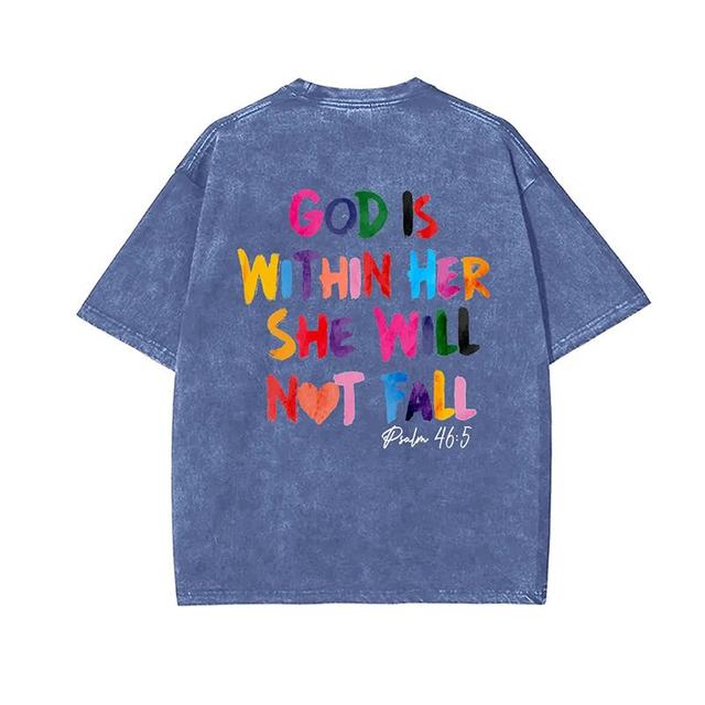 Sopula God Is Within Her She Will Not Fall Printed Washed T-Shirt Product Image