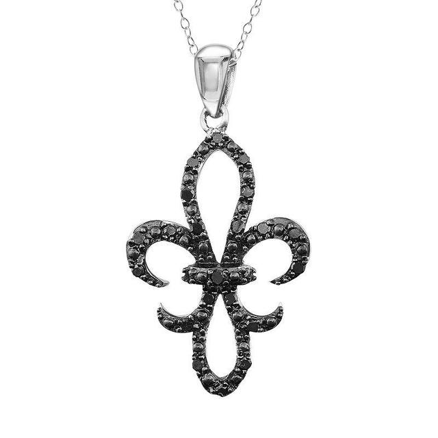 Stella Grace Sterling Silver 1/4-ct. T.W. Black Diamond Fleur-de-Lis Pendant, Womens Product Image