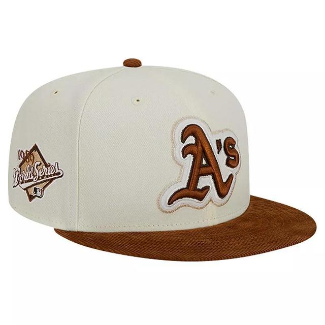 Mens New Era Cream Oakland Athletics Chrome Corduroy Visor 59FIFTY Fitted Hat Product Image