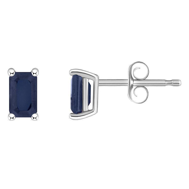 14k White Gold Emerald Cut Birthstone Stud Earrings, Womens, Red Jul Product Image