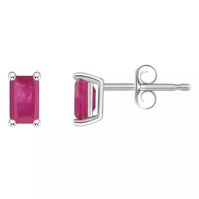 14k White Gold Emerald Cut Birthstone Stud Earrings, Womens, Red Jul Product Image