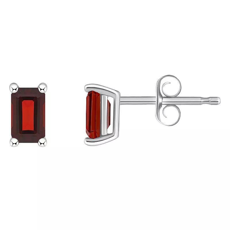 14k White Gold Emerald Cut Birthstone Stud Earrings, Womens, Red Jan Product Image