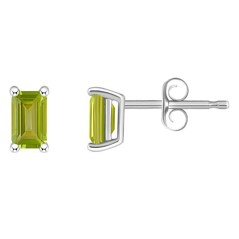 14k White Gold Emerald Cut Birthstone Stud Earrings, Womens, Peridot Aug Product Image