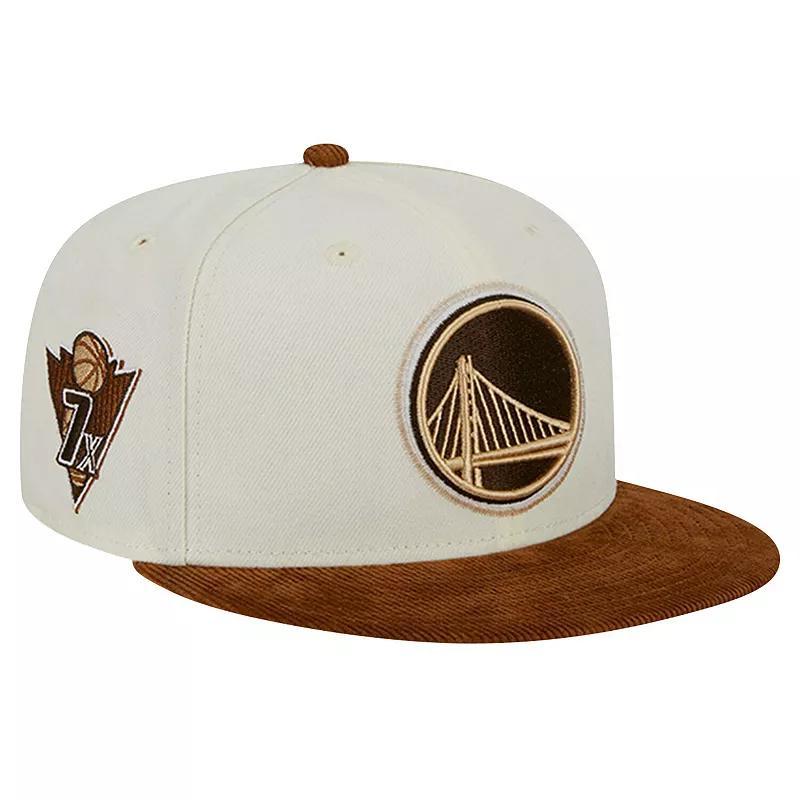 Mens New Era Cream/Brown Golden State Warriors 2-Tone Corduroy Visor 59FIFTY Fitted Hat Product Image