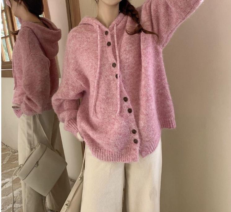 Plain Hooded Cardigan Product Image