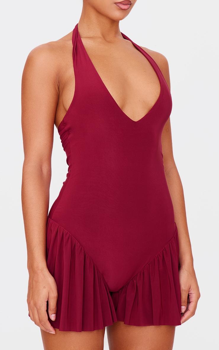 Burgundy Slinky Dropped Waist Plunge Romper Product Image