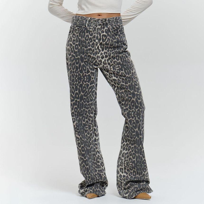 High Rise Leopard Print Wide Leg Jeans product image