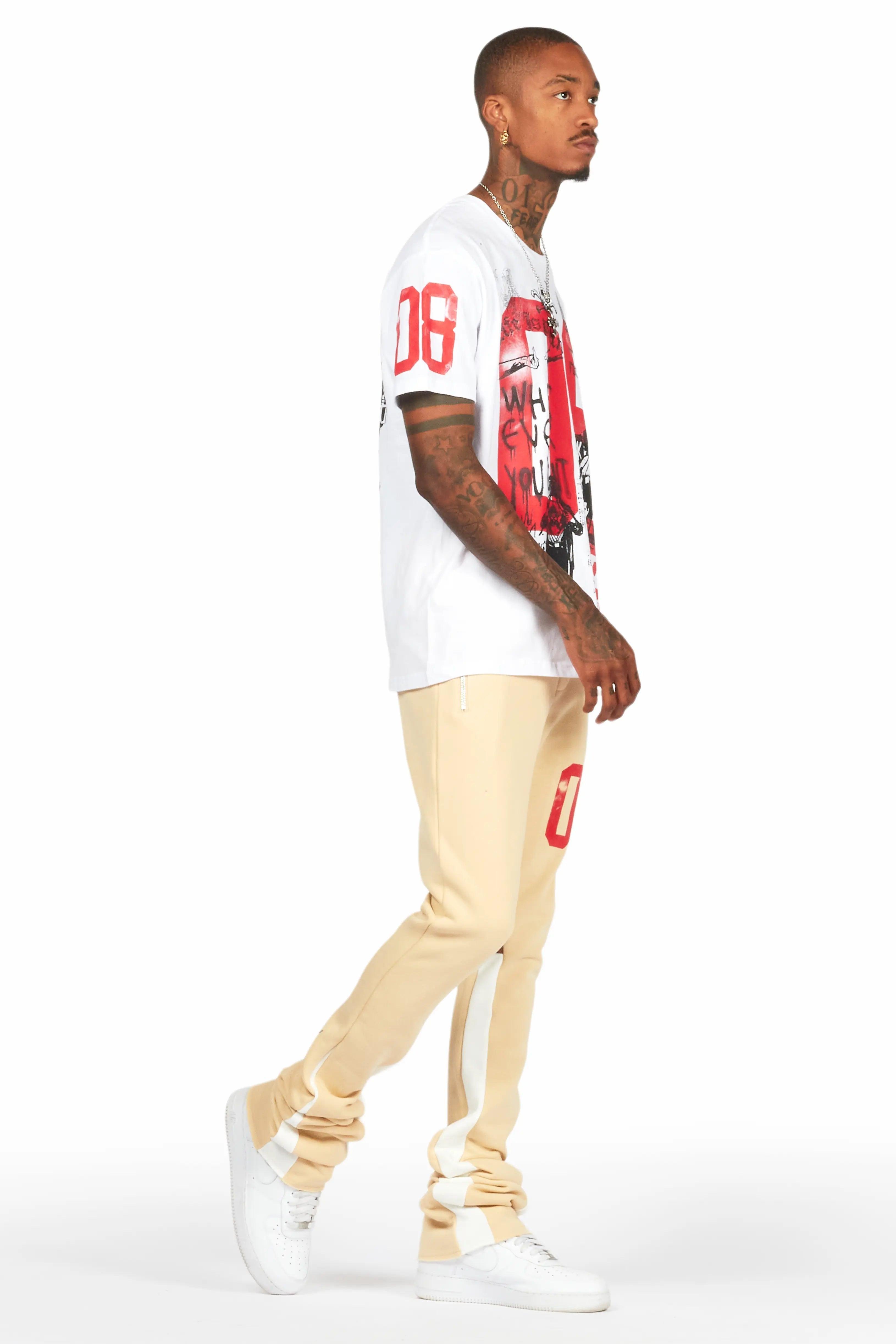 Grill White/Beige Oversized T-Shirt/Super Stacked Track Set Male Product Image