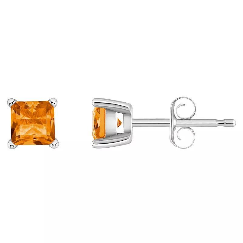 14k Gold 4 mm Princess Cut Citrine Stud Earrings, Womens, 14k Yellow Gold Product Image