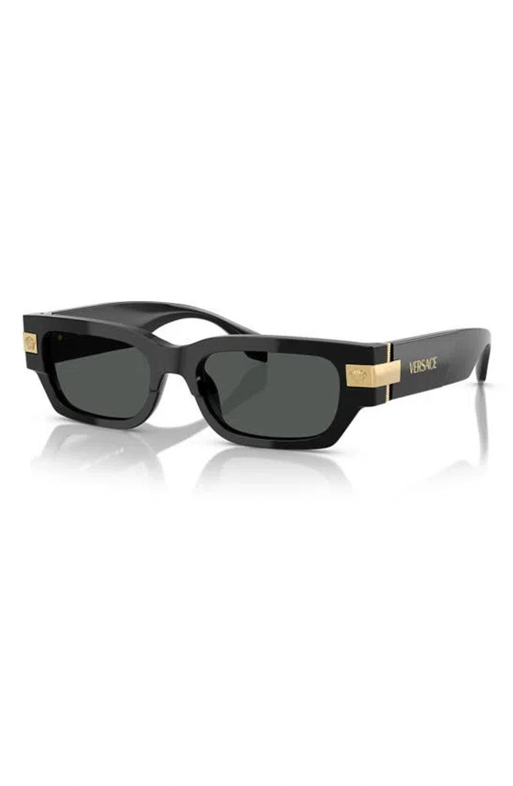 VERSACE 53mm Plaque Rectangular Sunglasses In Black Product Image