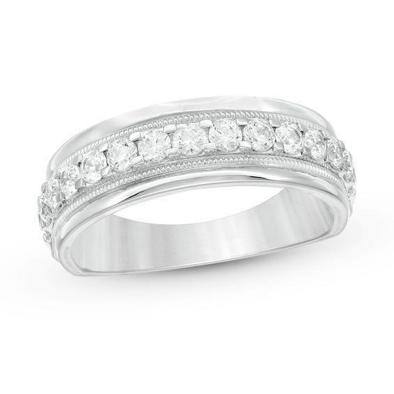 Men's 1 CT. T.w. Diamond Vintage-Style Wedding Band in 10K White Gold Product Image