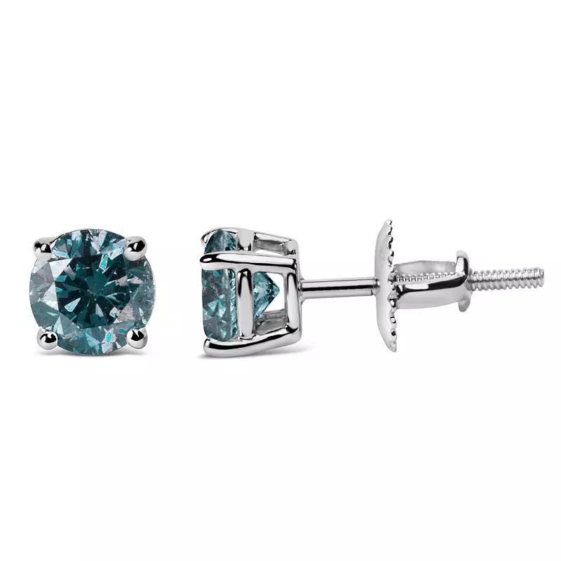 Haus of Brilliance 14k White Gold 3 Carat T.W. Lab-Grown Blue Diamond Solitaire Stud Earrings, Womens Product Image