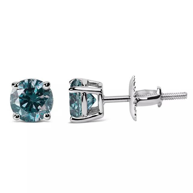 Haus of Brilliance 14k White Gold 3 Carat T.W. Lab-Grown Blue Diamond Solitaire Stud Earrings, Womens Product Image