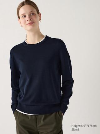 Womens Merino Crew Neck Sweater Navy 2XS UNIQLO US Product Image