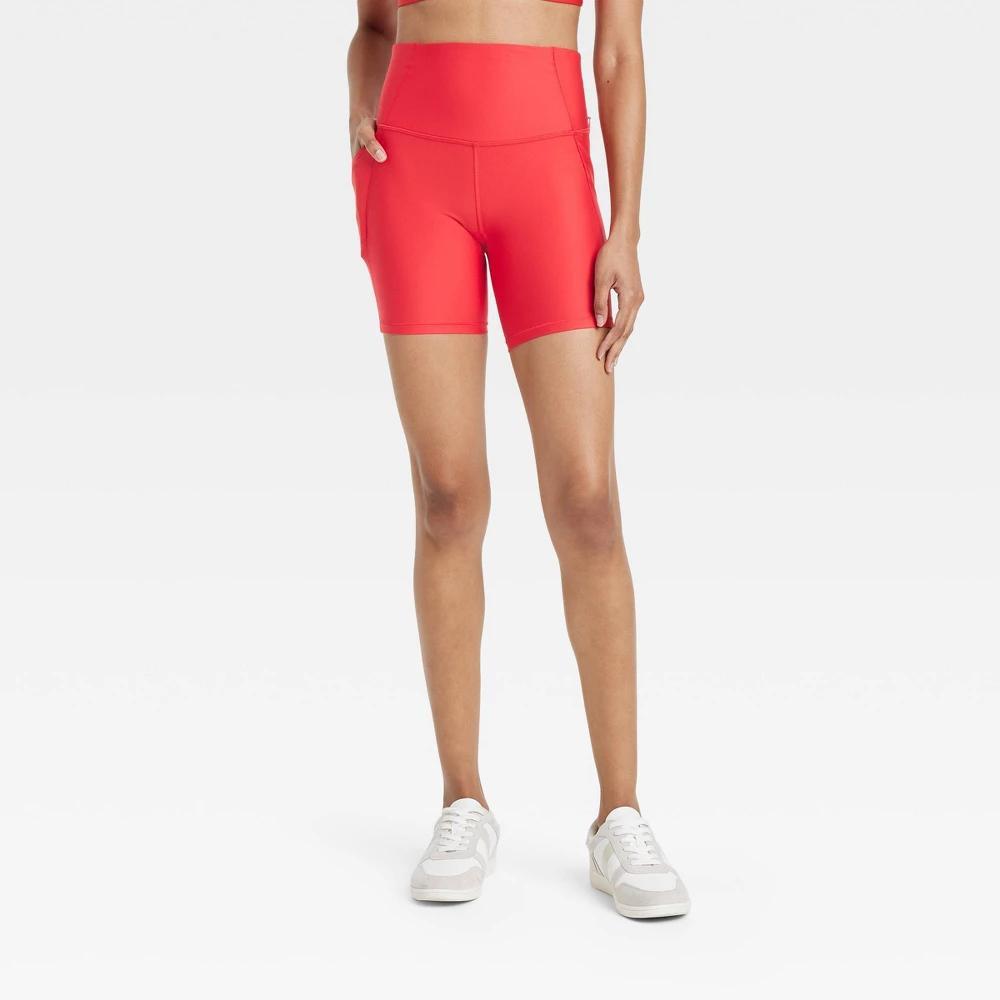 Womens Effortless Support High-Rise Pocketed Bike Shorts 6 - All In Motion Red XS Product Image