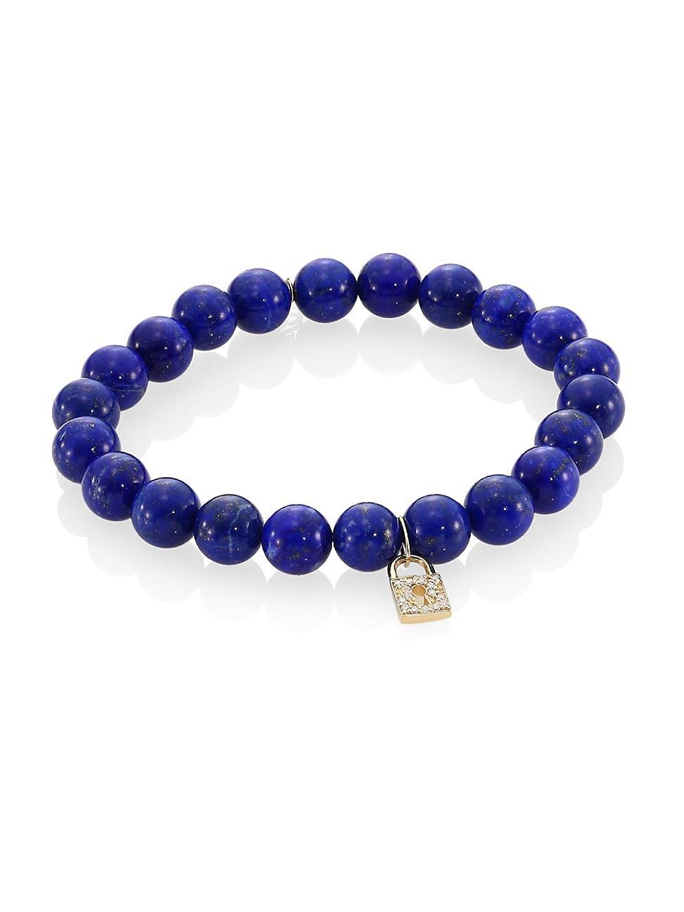 Womens Blue Lapis, Diamond & 14K Gold Rondelle Lock Bracelet Product Image