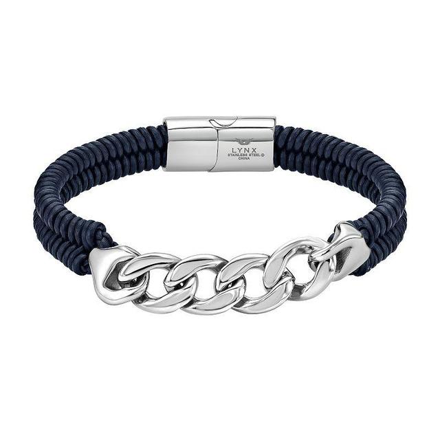 LYNX Mens Stainless Steel Curb Chain & Blue Leather Bracelet Product Image