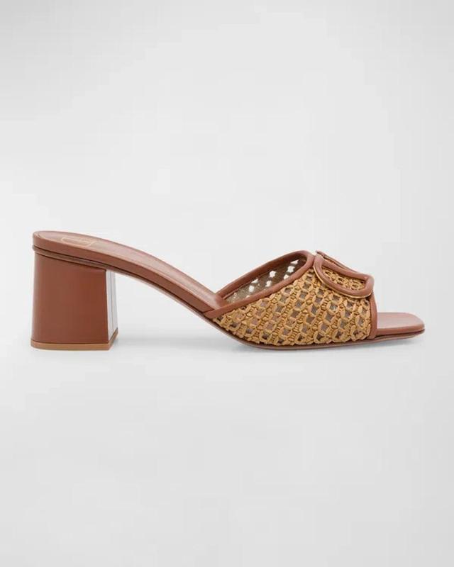 VALENTINO GARAVANI Vlogo Medallion Raffia Slide Sandals In N30 Tabacco Selle Product Image