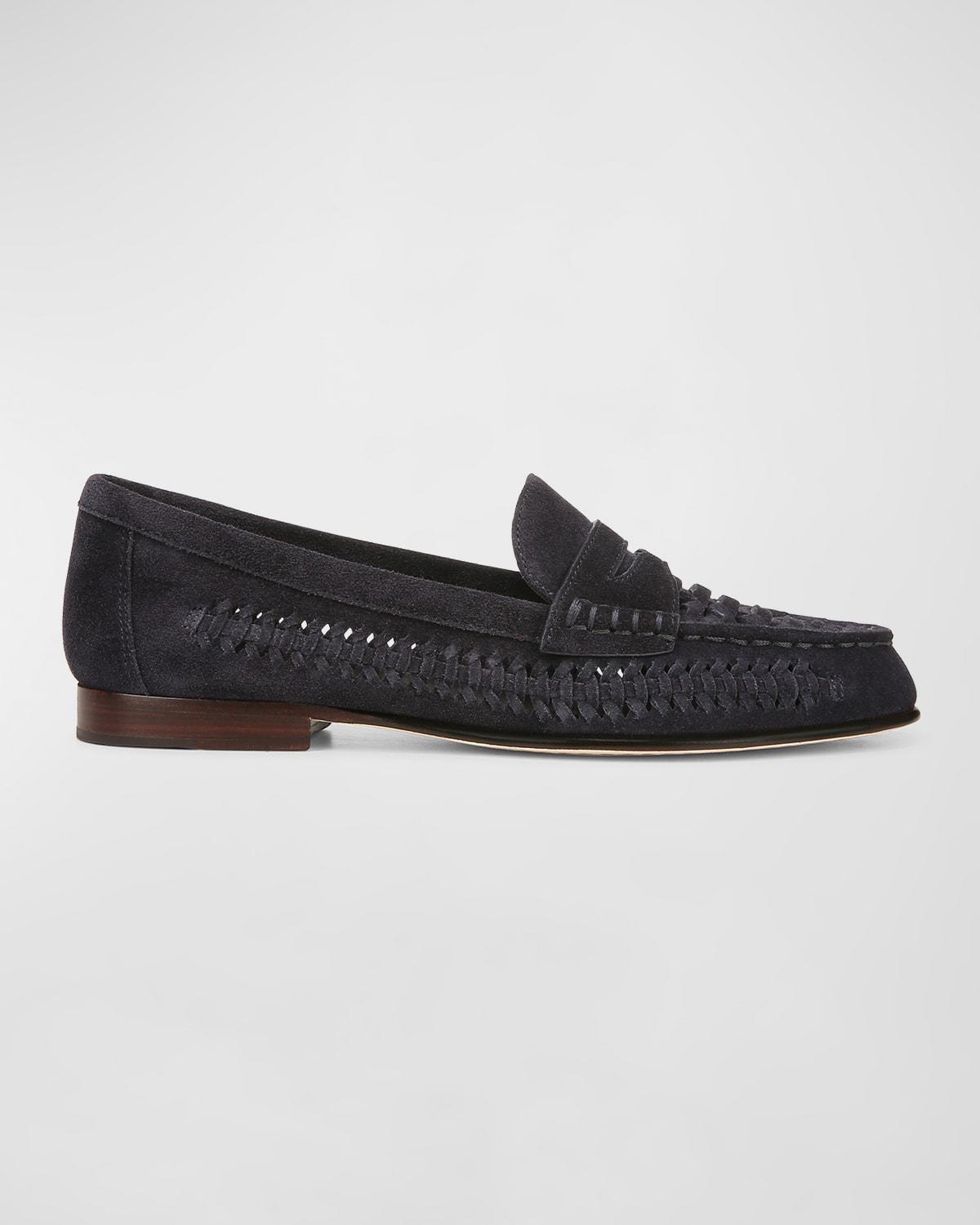 Raffia Leather Slip-On Penny Loafers Product Image