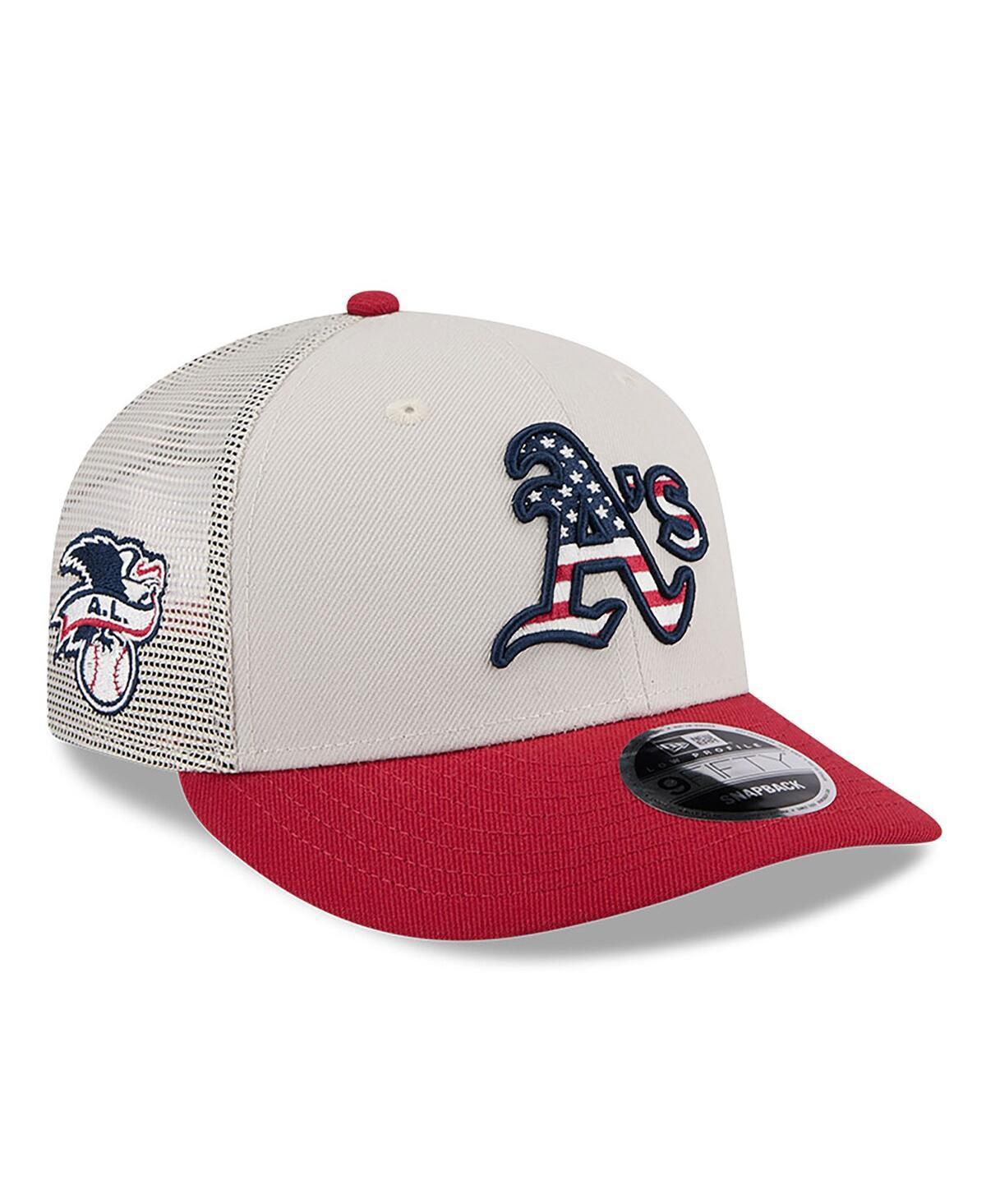 Mens New Era Khaki/Red Oakland Athletics 2024 Fourth of July Trucker Low Profile 9FIFTY Snapback Hat Product Image