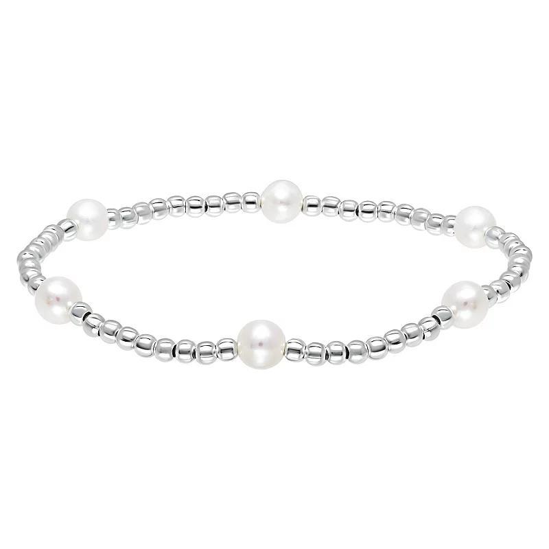 Aleure Precioso Sterling Silver Bead & Freshwater Cultured Pearl Stretch Bracelet, Womens Product Image