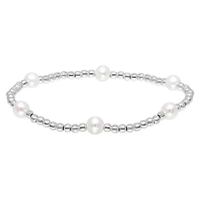 Aleure Precioso Sterling Silver Bead & Freshwater Cultured Pearl Stretch Bracelet, Womens Product Image