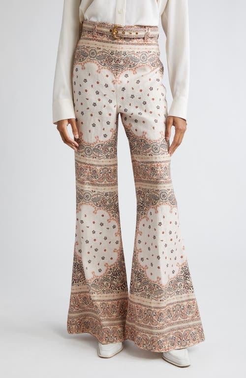 Womens Belted Flared Linen Pants Product Image