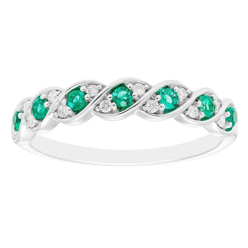 Boston Bay Diamonds Sterling Silver Lab-Created Gemstone & 1/10 Carat T.W. Diamond Twisted Ring, Womens Green Product Image