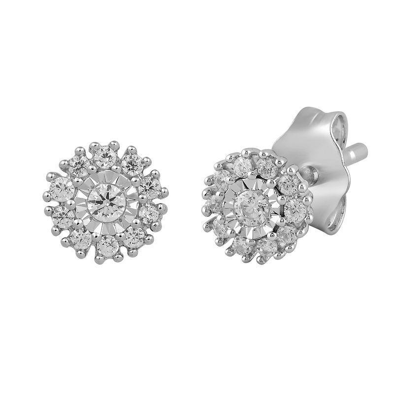 Sterling Silver 1/6 Carat T.W. Diamond Halo Earrings, Womens Product Image