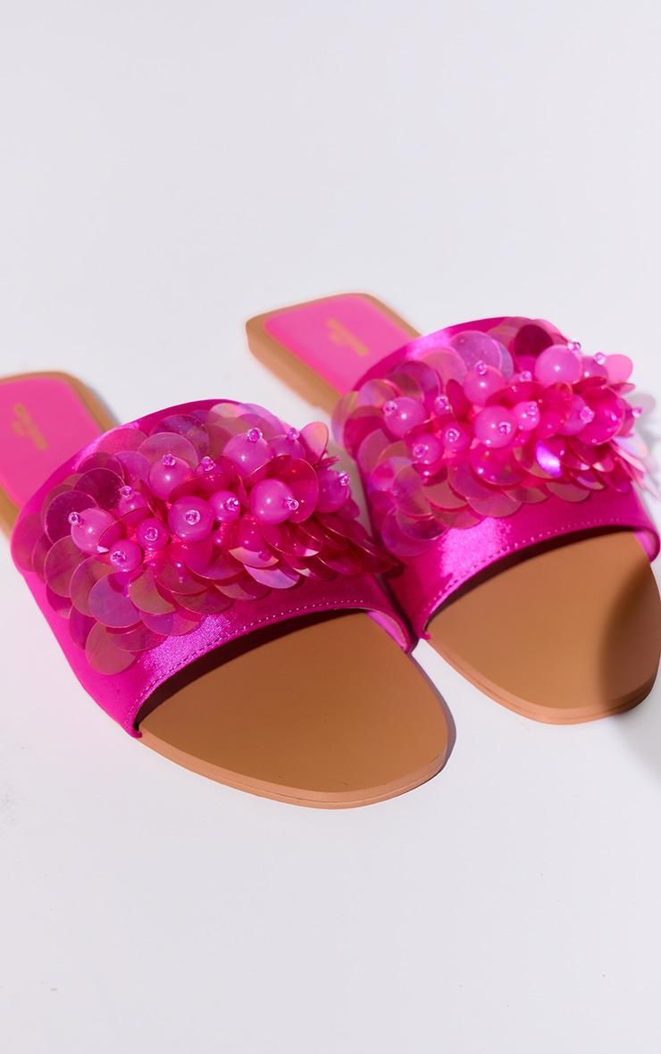 Wide Fit Pink Pu Round Toe Sequin Strap Mule Sandals Product Image