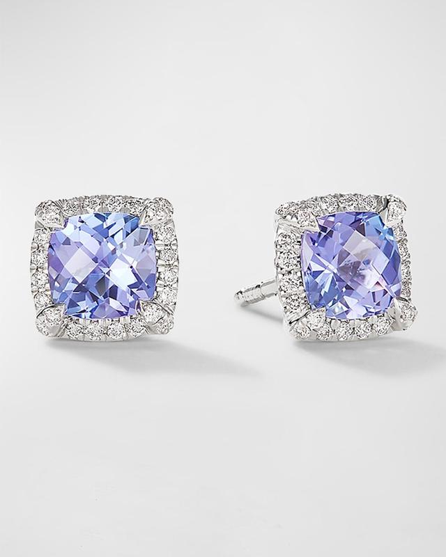 Womens Petite Chtelaine Pav Bezel Stud Earrings In 18K White Gold With Tanzanite Product Image