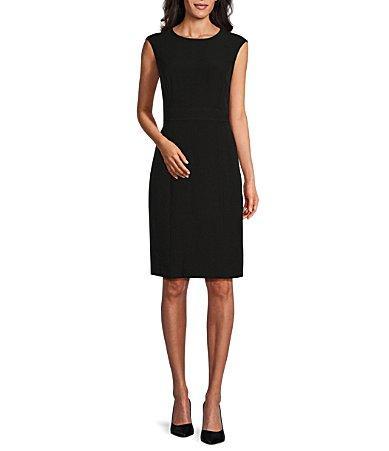 Kasper Stretch Crepe Crew Neck Sleeveless Sheath Dress Product Image