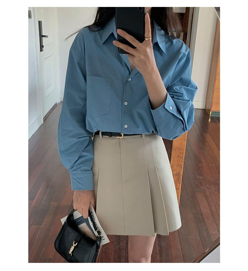 High Waist Plain Pleated Mini A-Line Skirt Product Image