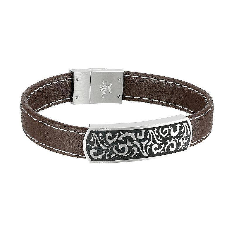 Mens LYNX Stainless Steel Brown Leather Bracelet Product Image