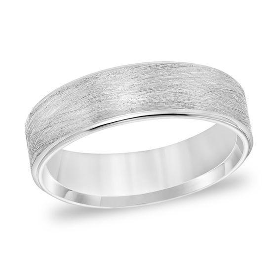 Men's 6.0mm Comfort-Fit Brushed Wire-Textured Wedding Band in 14K White Gold Product Image