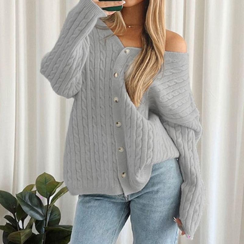 Oversized Cable Knit V-Neck Cardigan S Product Image