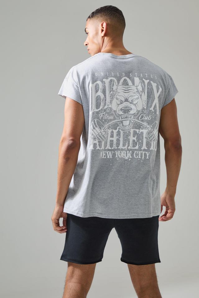 Man Active Oversized Bronx Barbell Cut Off T-shirt | boohooMAN USA Product Image