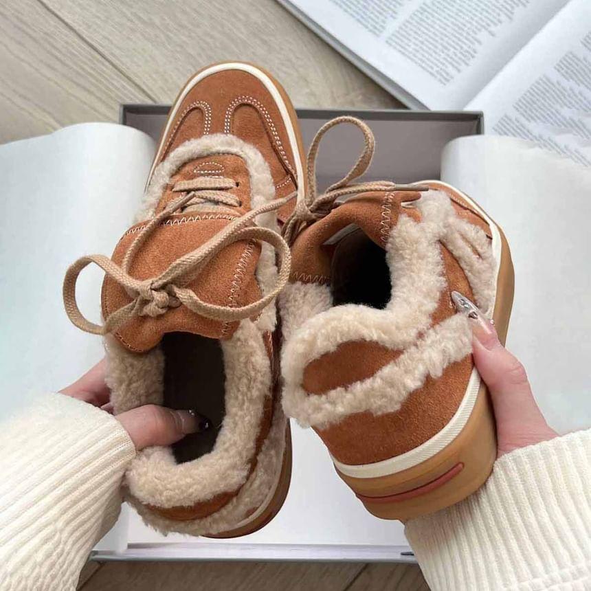 Lace-Up Fleece Panel Sneakers Product Image