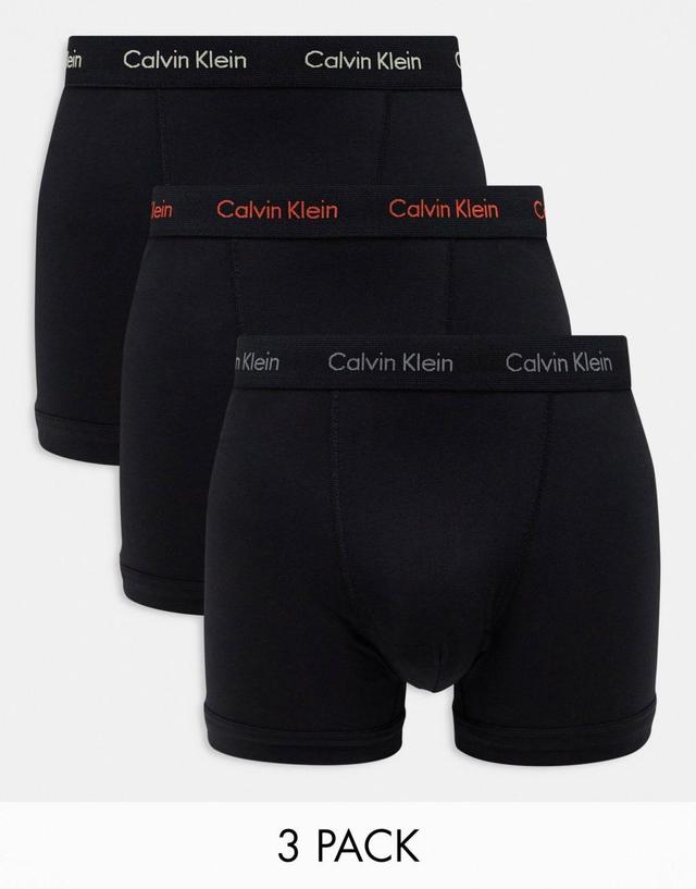 Calvin Klein cotton stretch trunks 3 pack in black with colored logo Product Image