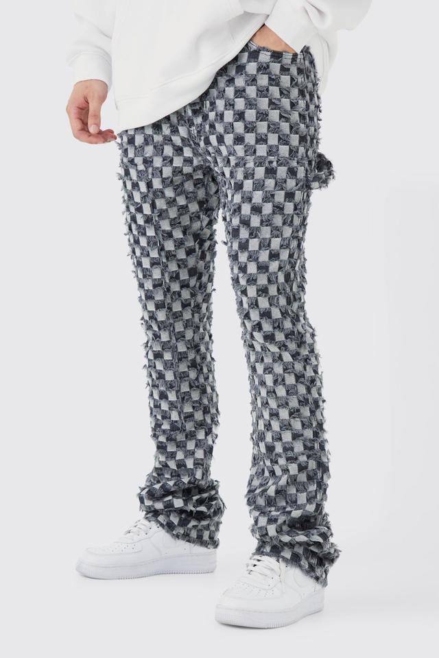 Tall Fixed Waist Slim Flare Checked Tapestry Gusset Pants | boohooMAN USA Product Image