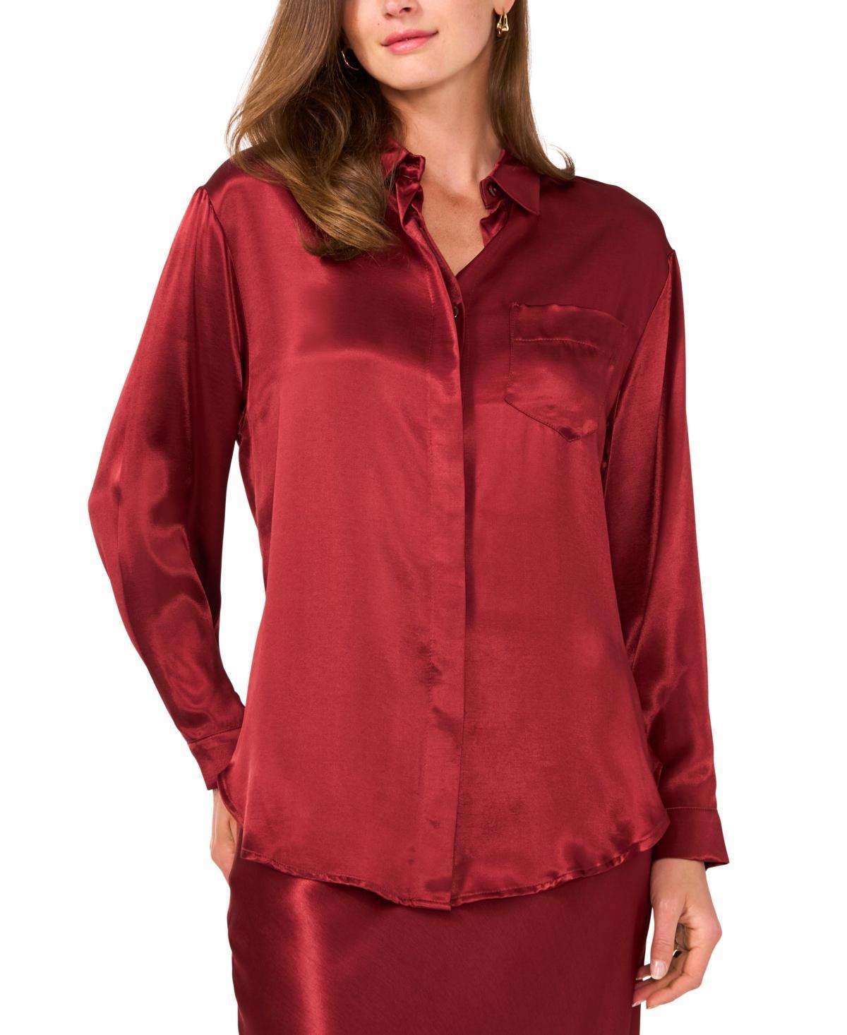 Vince Camuto Womens Long-Sleeve Satin Button-Front Top Product Image