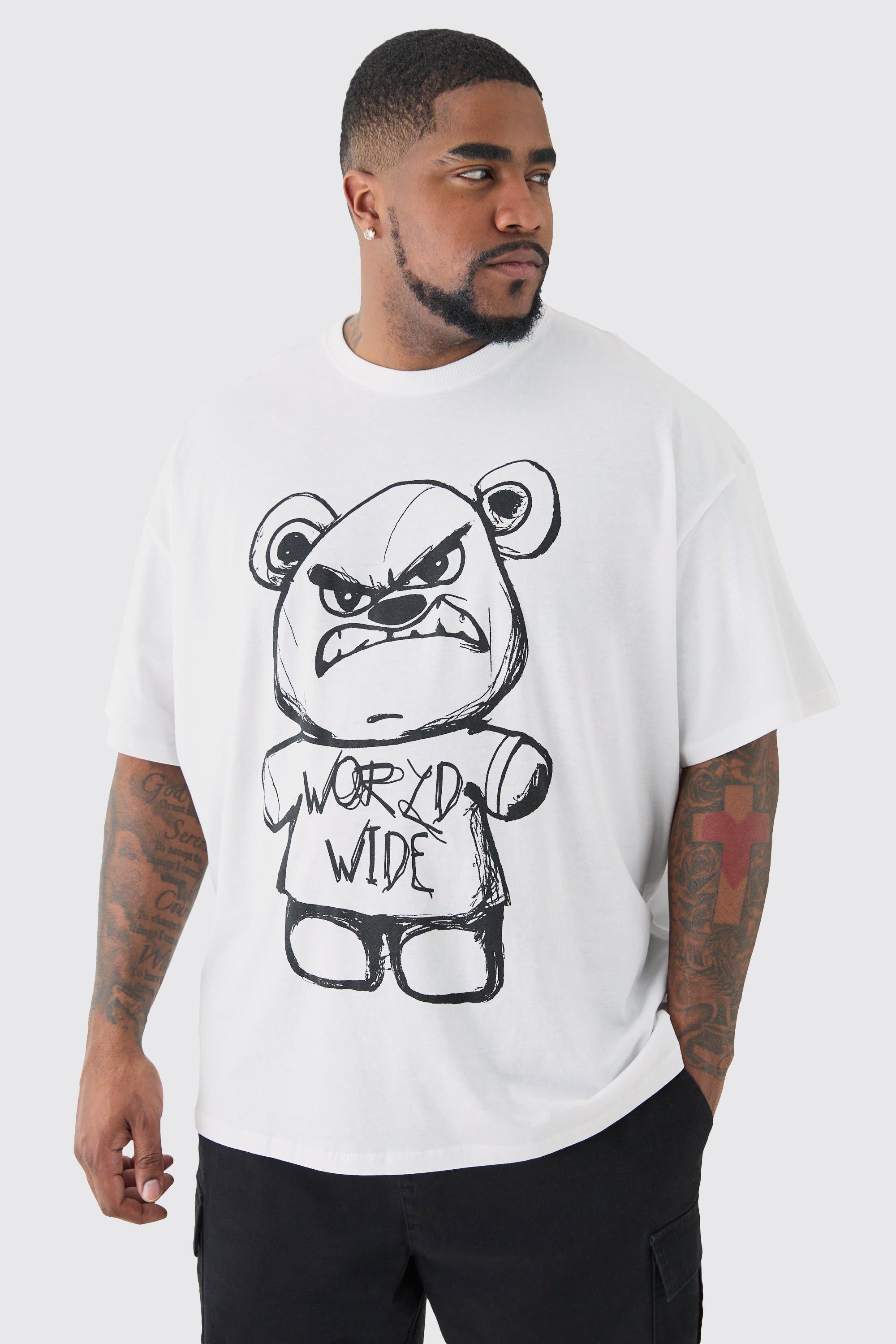 Plus Oversized Evil Teddy T-shirt In White | boohooMAN USA Product Image