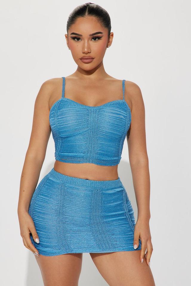 Alexandria Metallic Knit Skirt Set - Blue Product Image