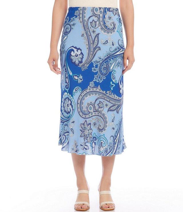 Karen Kane Paisley Print Bias-Cut Pull-On A-Line Midi Skirt Product Image