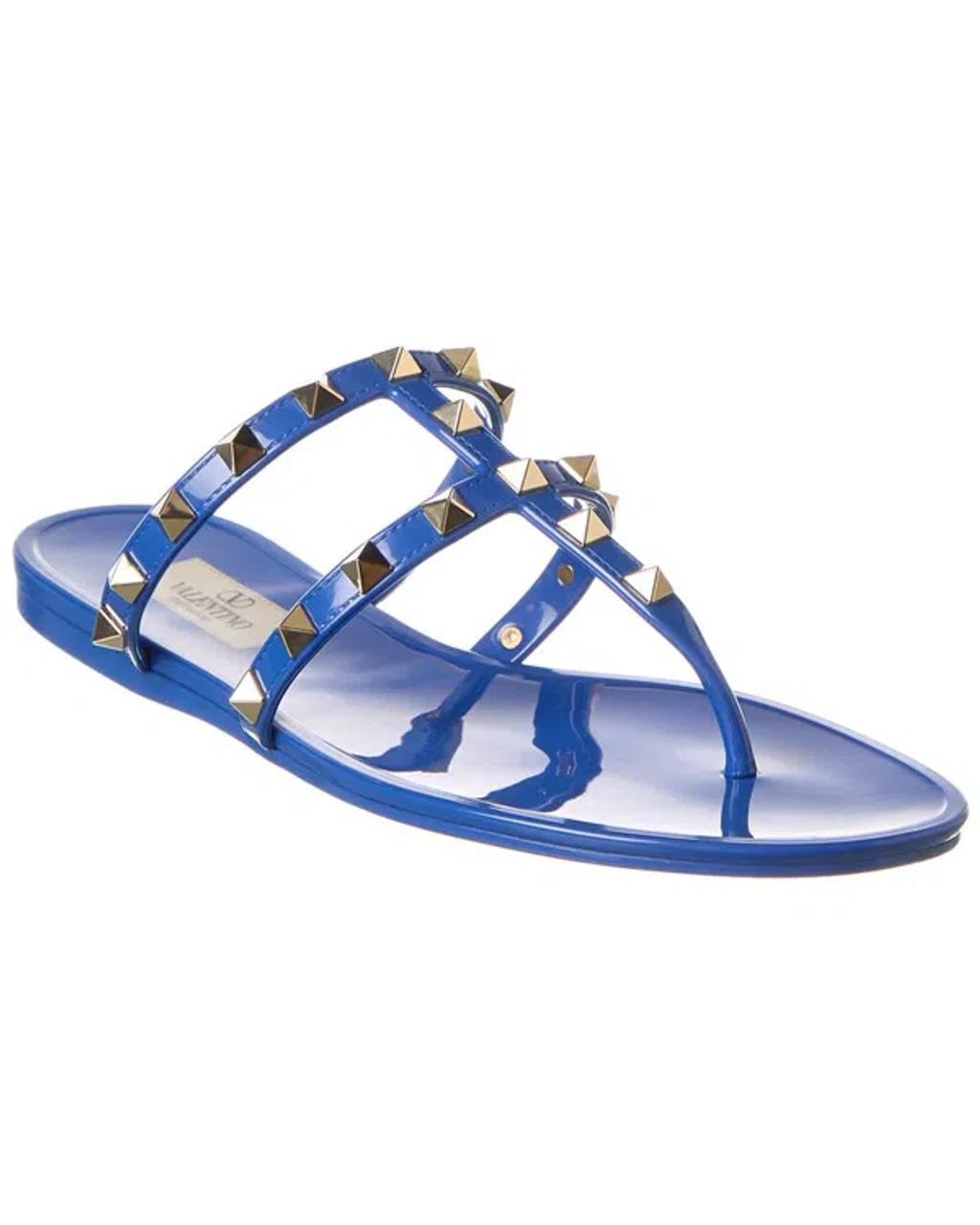 Valentino Rockstud Caged Rubber Sandal In Blue Product Image